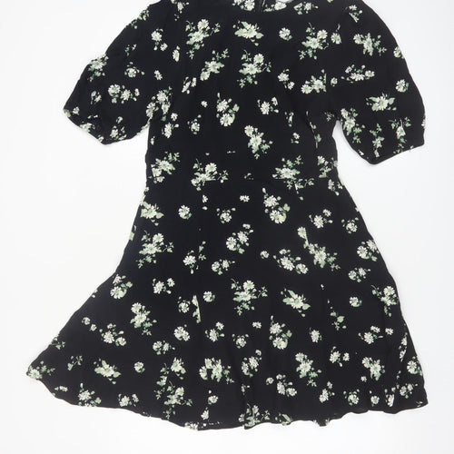 & Other Stories Women Black Floral A-Line Knee Dress Size 10
