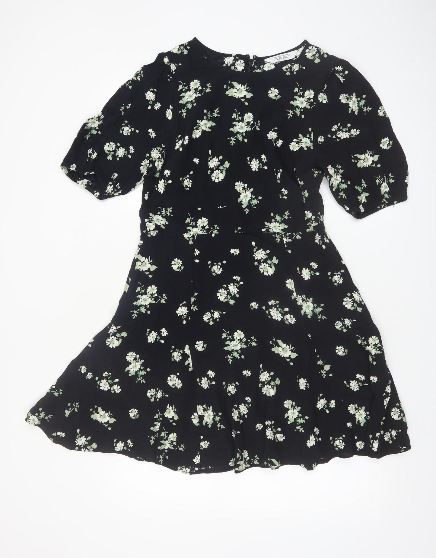 & Other Stories Women Black Floral A-Line Knee Dress Size 10