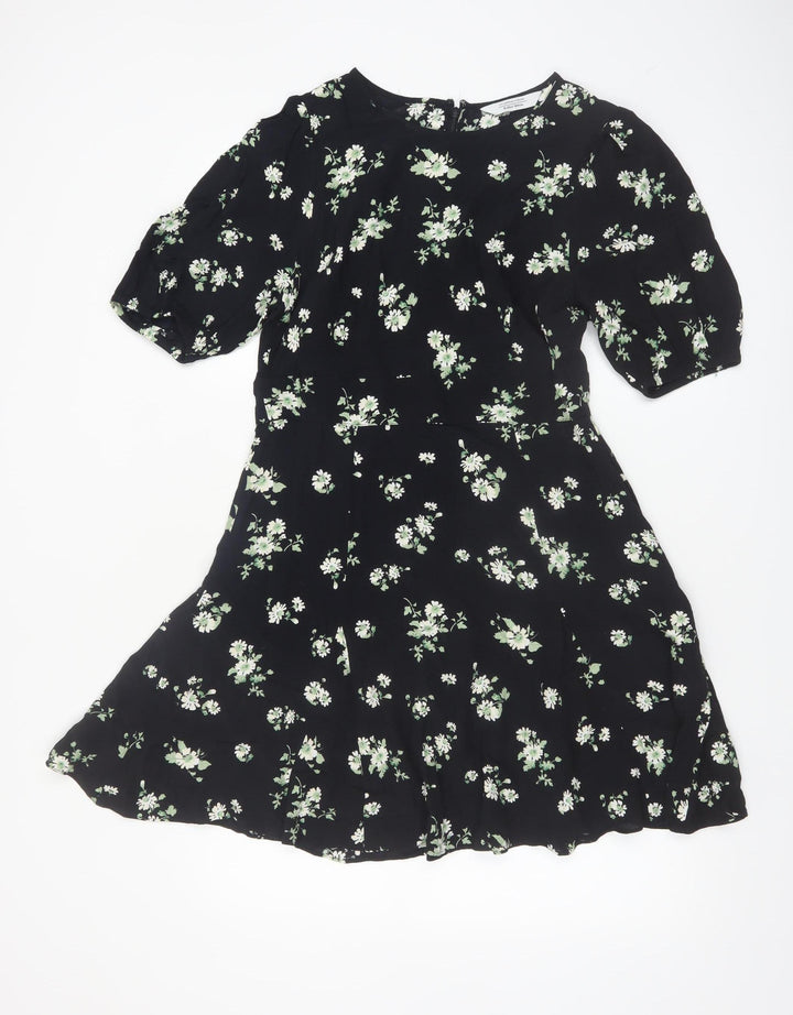 & Other Stories Women Black Floral A-Line Knee Dress Size 10