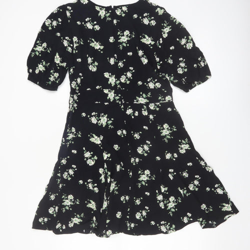 & Other Stories Women Black Floral A-Line Knee Dress Size 10