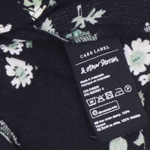 & Other Stories Women Black Floral A-Line Knee Dress Size 10