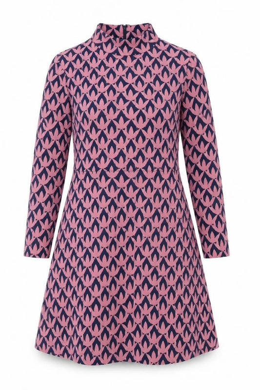 Front view of Boden Women’s Pink & Blue Geometric A-Line Dress UK 10L
