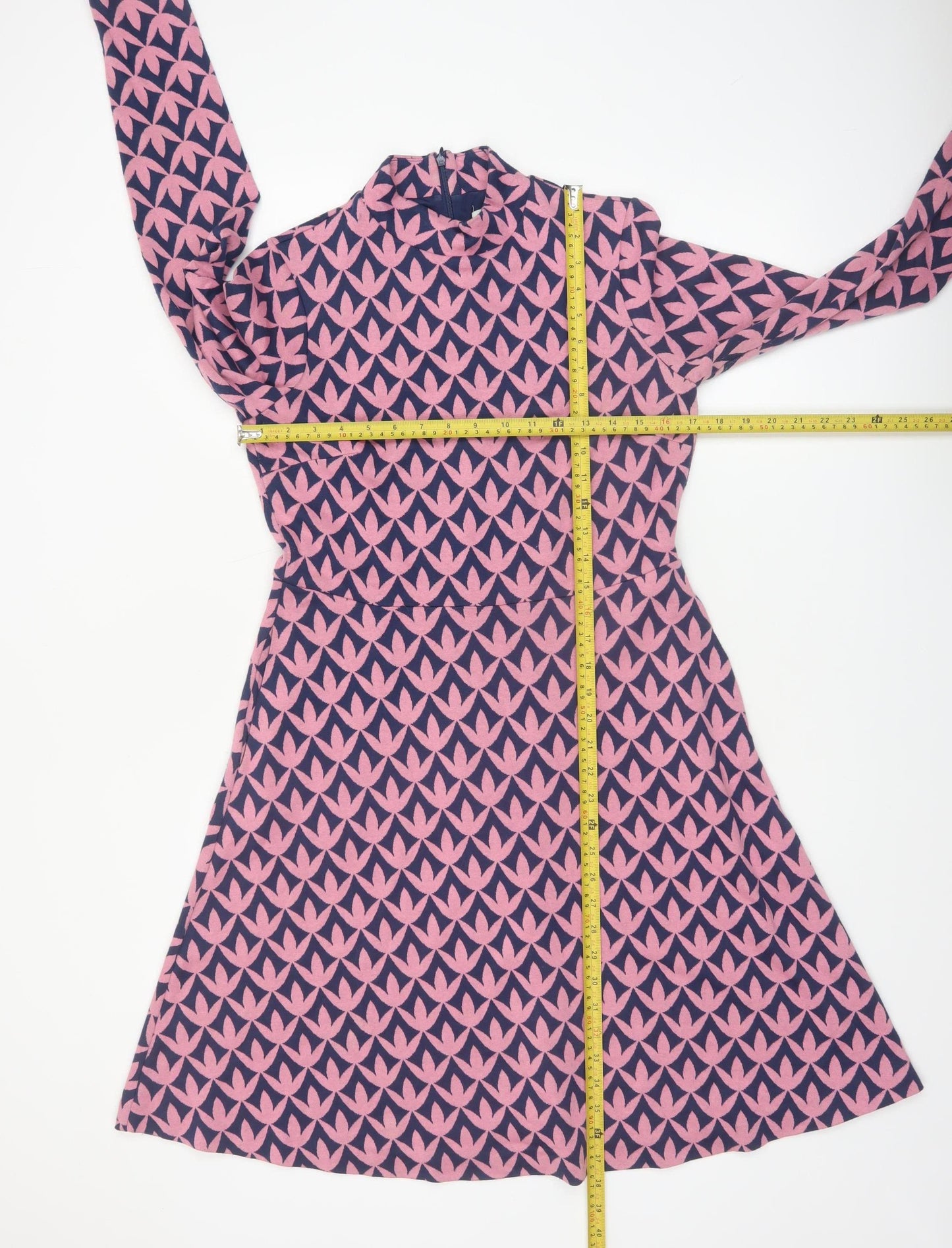 Boden Women’s Pink & Blue Geometric A-Line Dress UK 10L