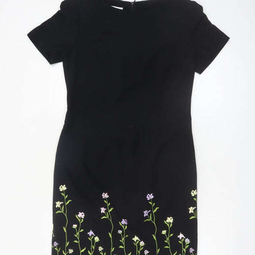 Talbots Women Black Floral Embroidered Sheath Dress Size 12