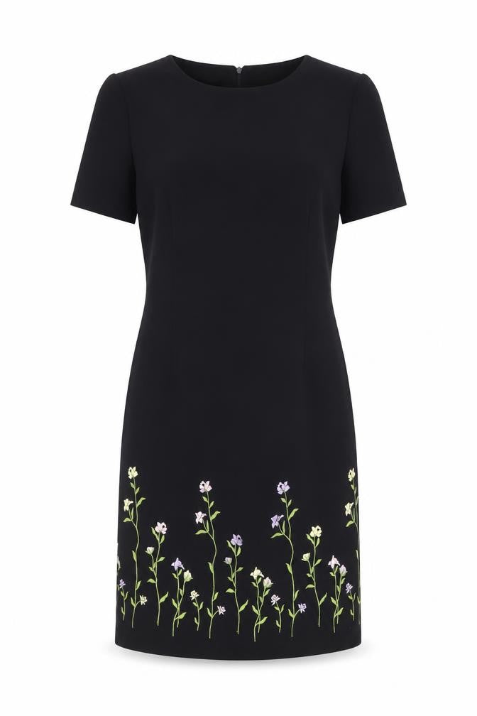 Talbots Women Black Floral Embroidered Sheath Dress Size 12