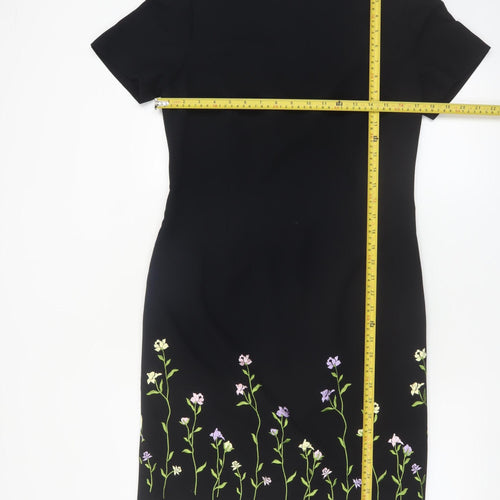 Talbots Women Black Floral Embroidered Sheath Dress Size 12