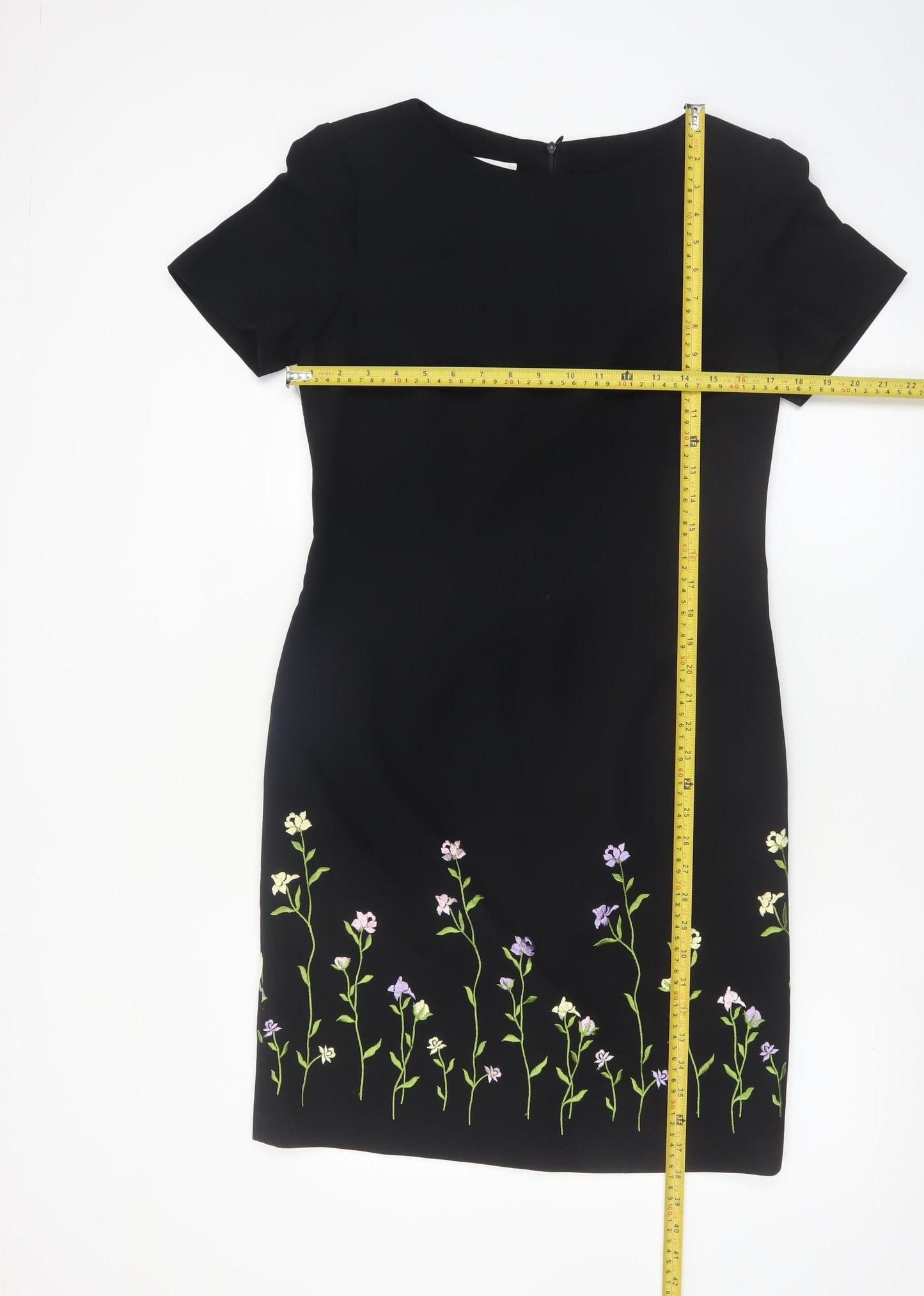 Talbots Women Black Floral Embroidered Sheath Dress Size 12