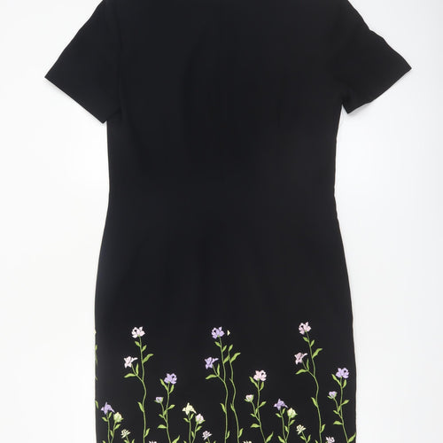Talbots Women Black Floral Embroidered Sheath Dress Size 12