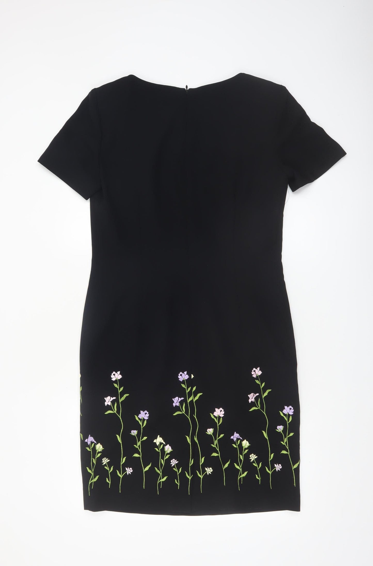 Talbots Women Black Floral Embroidered Sheath Dress Size 12