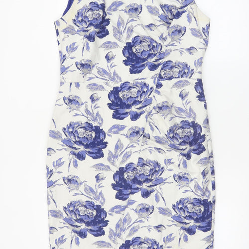 Phase Eight Women’s Blue Floral Sheath Dress Size 16 Sleeveless Knee Length