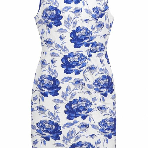 Phase Eight Women’s Blue Floral Sheath Dress Size 16 Sleeveless Knee Length