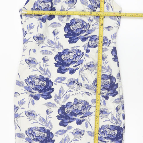 Phase Eight Women’s Blue Floral Sheath Dress Size 16 Sleeveless Knee Length