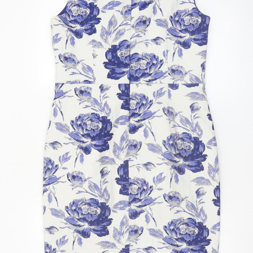 Phase Eight Women’s Blue Floral Sheath Dress Size 16 Sleeveless Knee Length