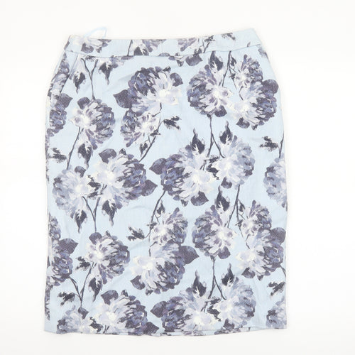 Eastex Women Blue Floral Cotton Pencil Skirt Size 12