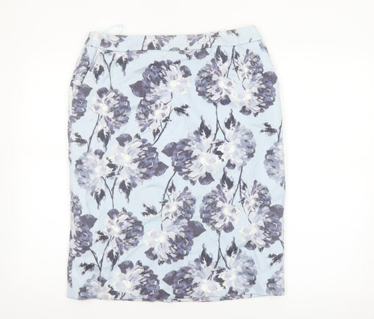 Eastex Women Blue Floral Cotton Pencil Skirt Size 12