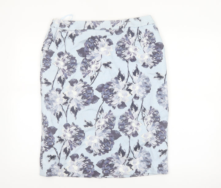 Eastex Women Blue Floral Cotton Pencil Skirt Size 12
