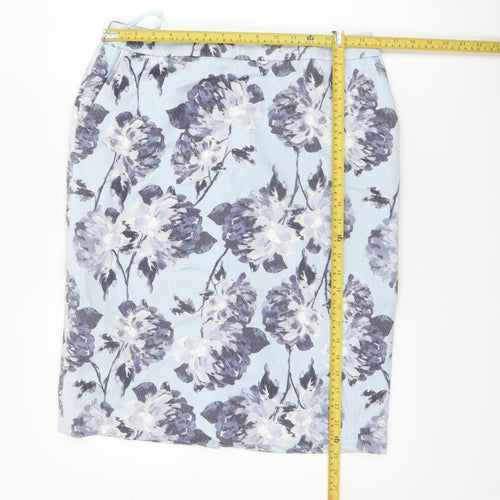 Eastex Women Blue Floral Cotton Pencil Skirt Size 12