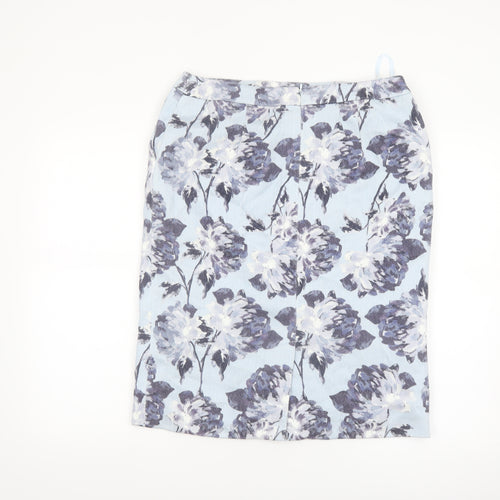 Eastex Women Blue Floral Cotton Pencil Skirt Size 12