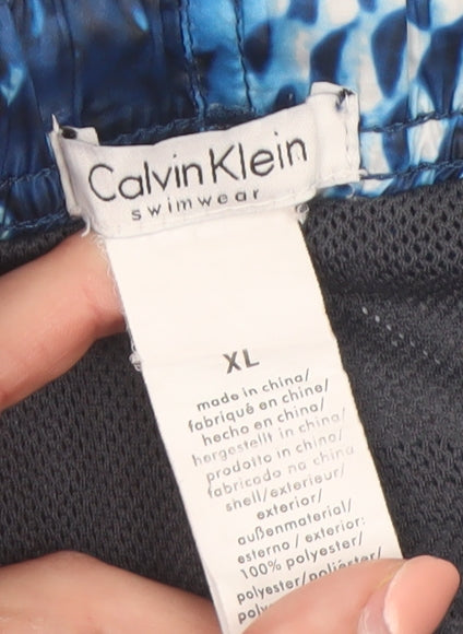 Calvin Klein Men's Blue Geometric Swim Shorts XL Drawstring Quick Dry