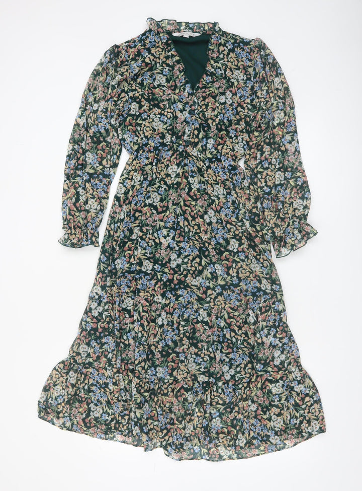 Apricot Women’s Multicoloured Floral Midi Wrap Dress Size 8