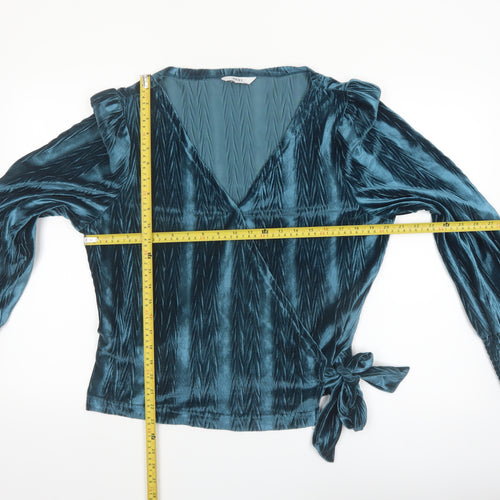 Next Women’s Blue Velvet Wrap Blouse Size 16 Long Sleeve