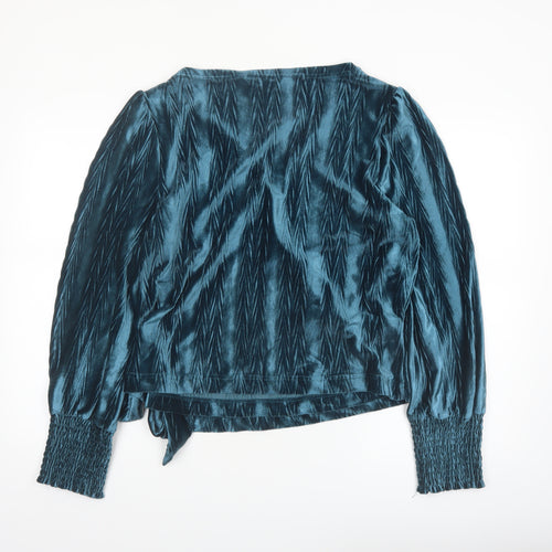 Next Women’s Blue Velvet Wrap Blouse Size 16 Long Sleeve