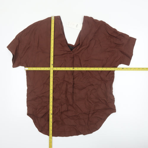 Marks and Spencer Women's Brown Pure Linen V-Neck Short Sleeve Blouse Size 14