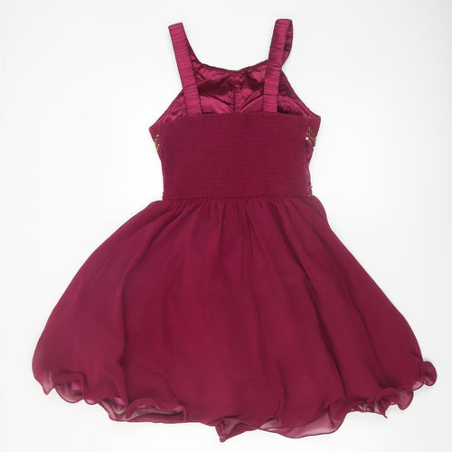 Little Mistress Women's Red Halter Beaded A-Line Chiffon Dress UK 10