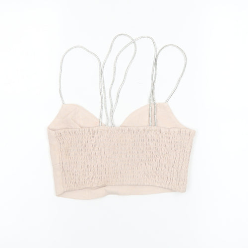 H&M Women Beige Spaghetti Strap Camisole Crop Top XS