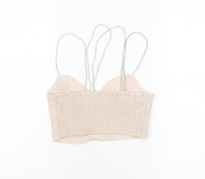 H&M Women Beige Spaghetti Strap Camisole Crop Top XS