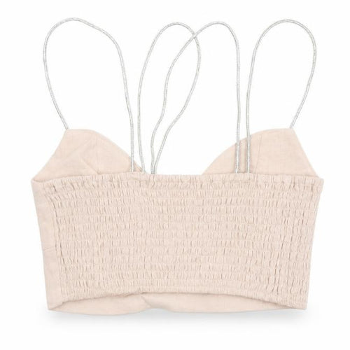 H&M Women Beige Spaghetti Strap Camisole Crop Top XS