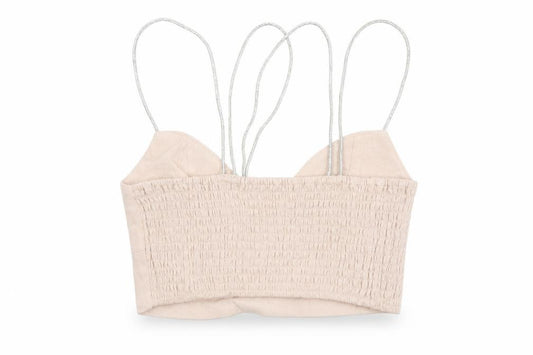 Front view of H&M Women Beige Spaghetti Strap Camisole Crop Top XS