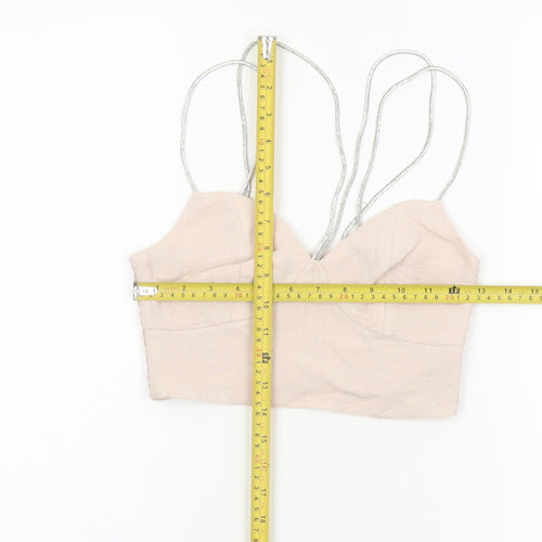 H&M Women Beige Spaghetti Strap Camisole Crop Top XS
