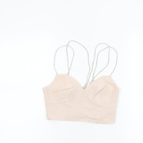 H&M Women Beige Spaghetti Strap Camisole Crop Top XS