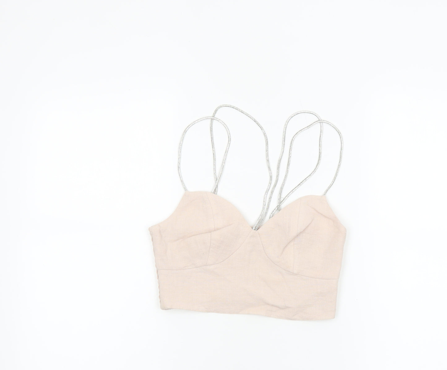 H&M Women Beige Spaghetti Strap Camisole Crop Top XS