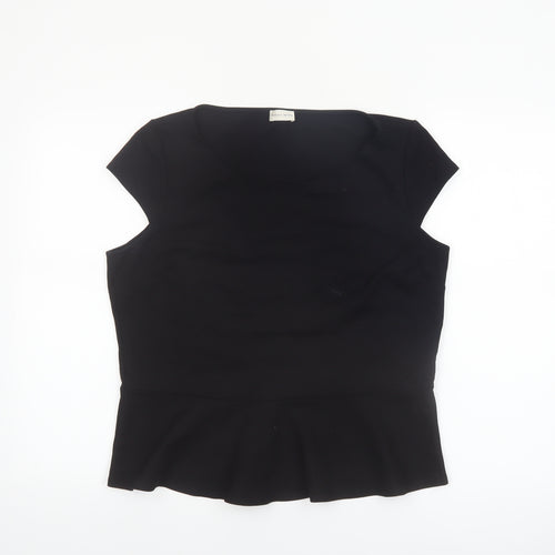 Minuet Petite Women Black L Basic Short Sleeve Blouse