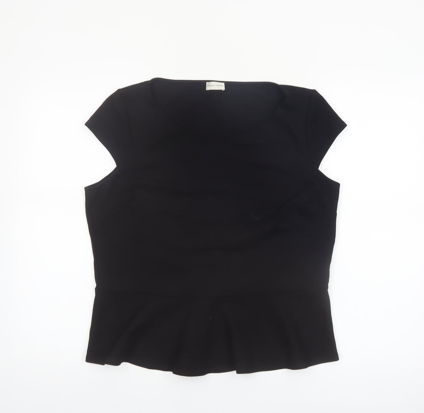 Minuet Petite Women Black L Basic Short Sleeve Blouse