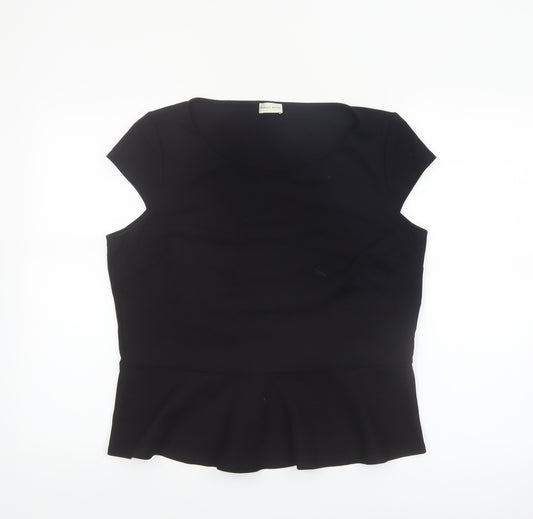 Minuet Petite Women Black L Basic Short Sleeve Blouse