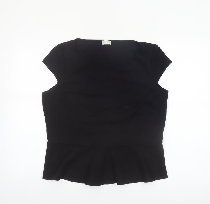 Minuet Petite Women Black L Basic Short Sleeve Blouse