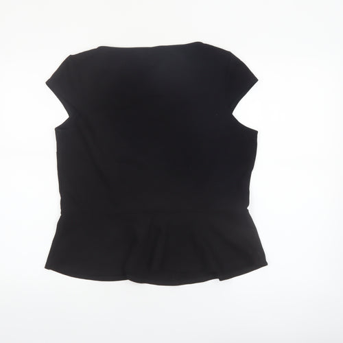 Minuet Petite Women Black L Basic Short Sleeve Blouse