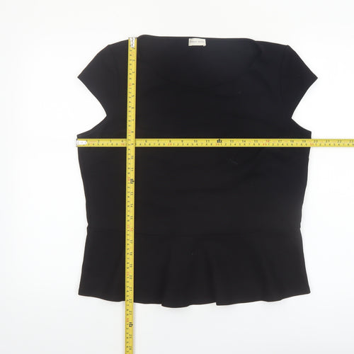 Minuet Petite Women Black L Basic Short Sleeve Blouse