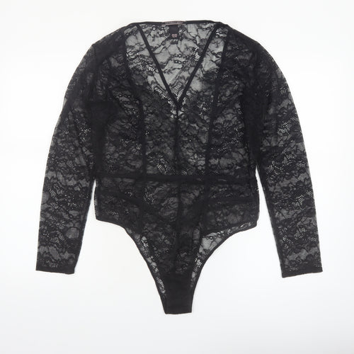 Victoria's Secret Women's Black Lace Long Sleeve Bodysuit XL