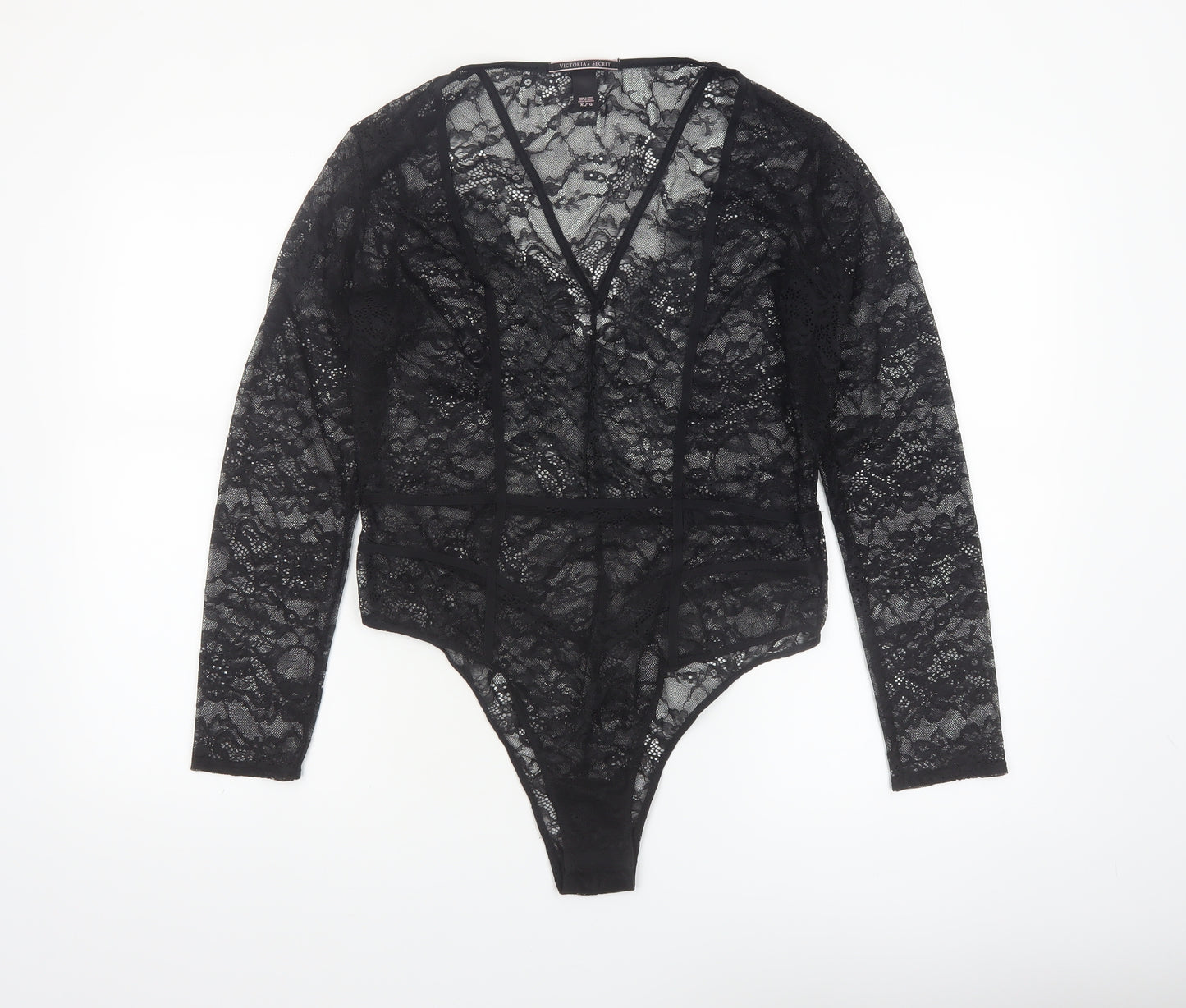 Victoria's Secret Women's Black Lace Long Sleeve Bodysuit XL