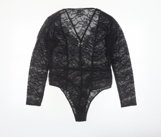 Victoria's Secret Women's Black Lace Long Sleeve Bodysuit XL