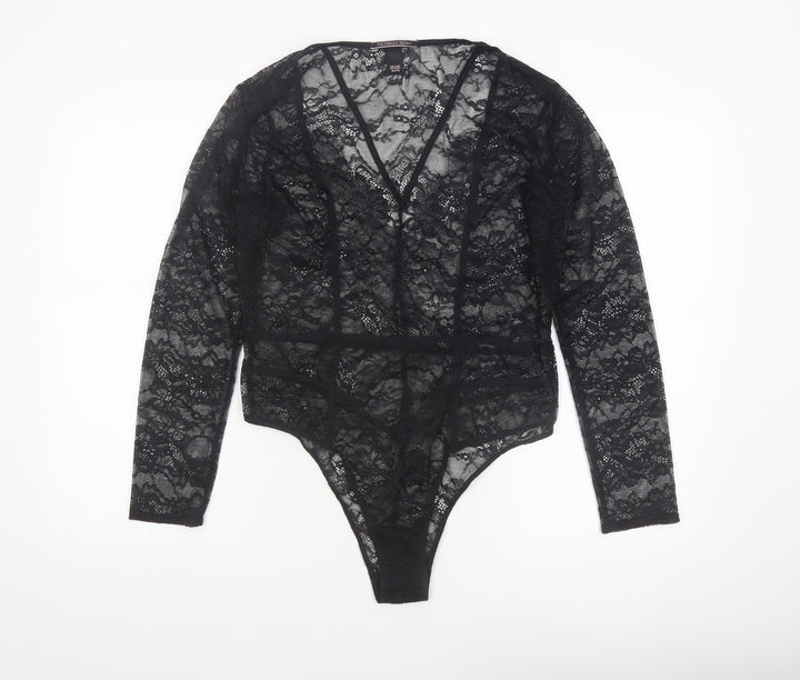 Victoria's Secret Women's Black Lace Long Sleeve Bodysuit XL