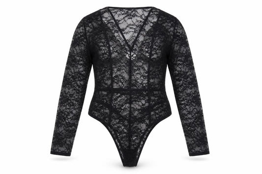 Victoria's Secret Women's Black Lace Long Sleeve Bodysuit XL