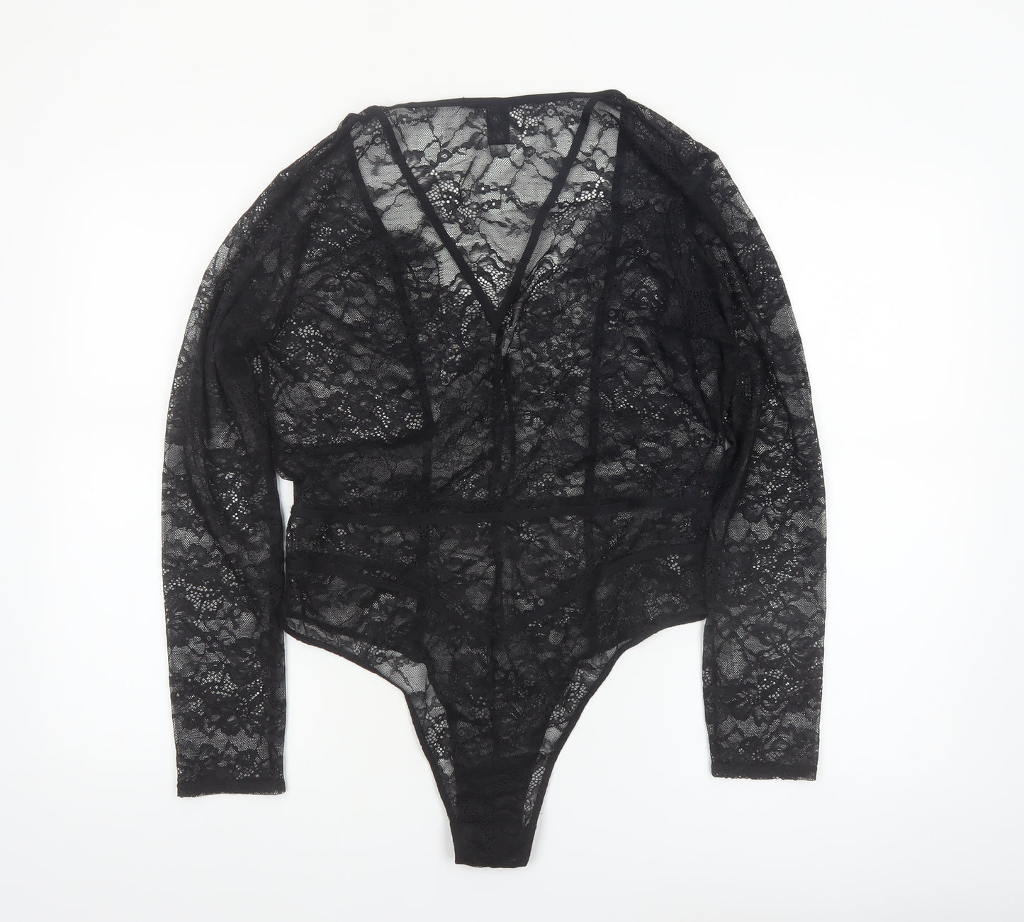 Victoria's Secret Women's Black Lace Long Sleeve Bodysuit XL