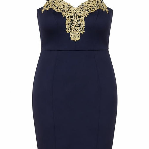 Lipsy London Women Navy Bodycon Dress UK 12 Lace Detail