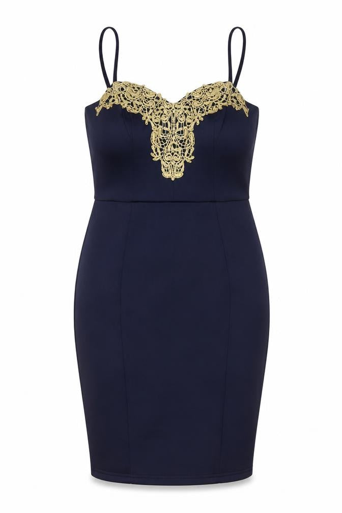 Lipsy London Women Navy Bodycon Dress UK 12 Lace Detail