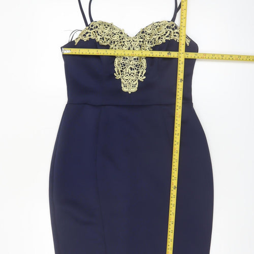 Lipsy London Women Navy Bodycon Dress UK 12 Lace Detail